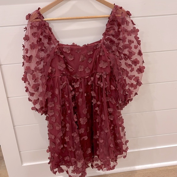 Storia 3D Flowers Burgandy Dress Small STUNNING - Picture 2 of 6